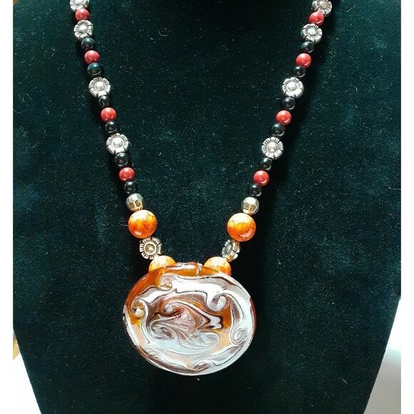 Handmade Sunset Orange Art Glass Necklace - Picture 2 of 2